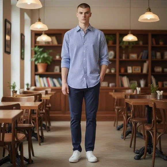 Peter Millar Nanoluxe Easycare Blue Stripe Button Down Shirt Men's Size 16.5L - Picture 2 of 9